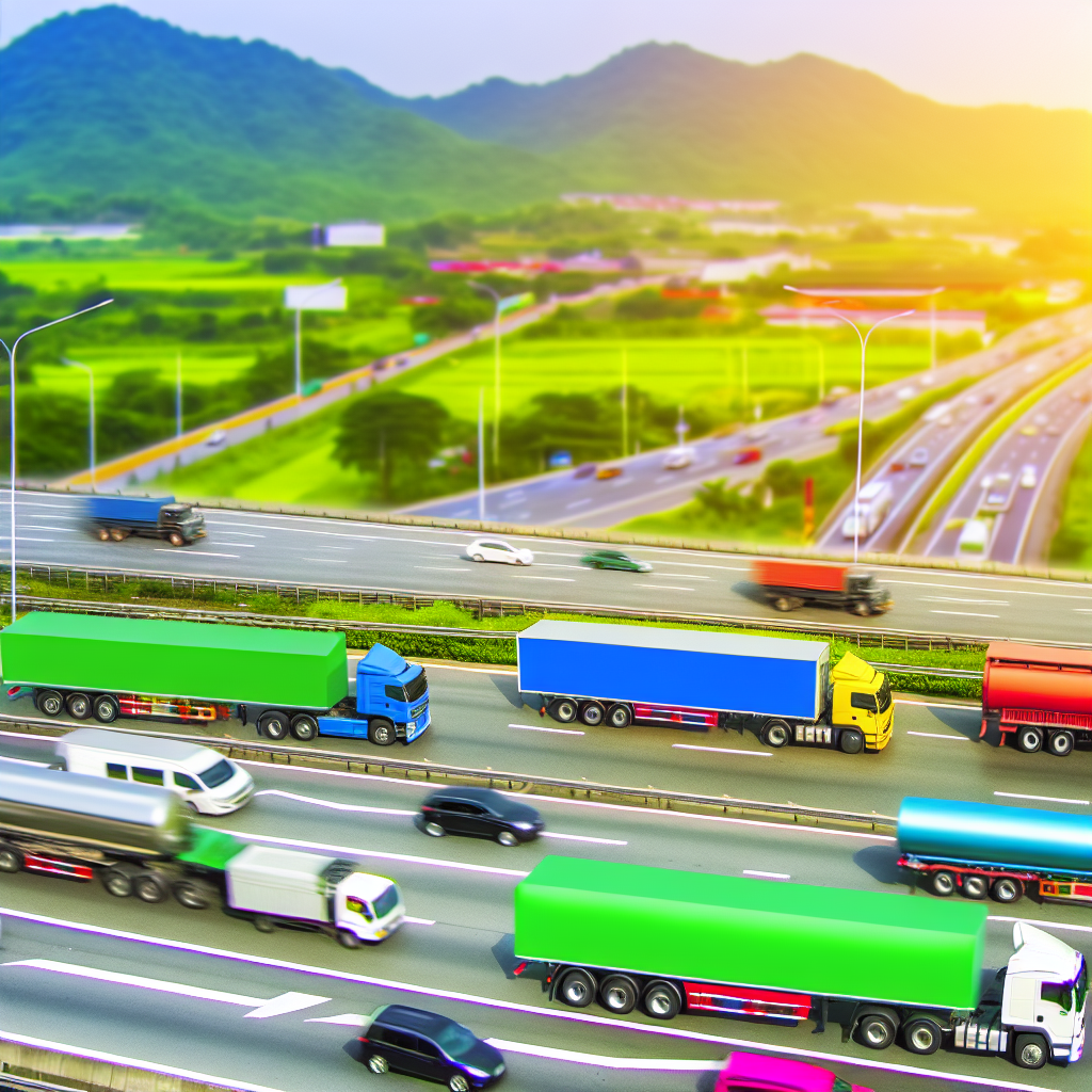 Fleet of trucks on highway