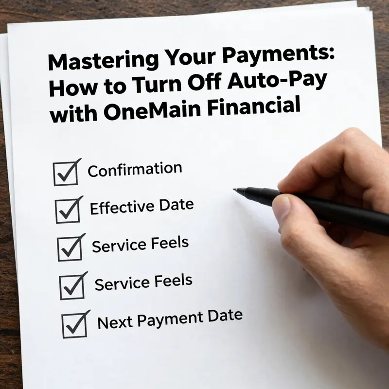 An illustrative guide showing how to navigate the OneMain Financial auto-pay settings.