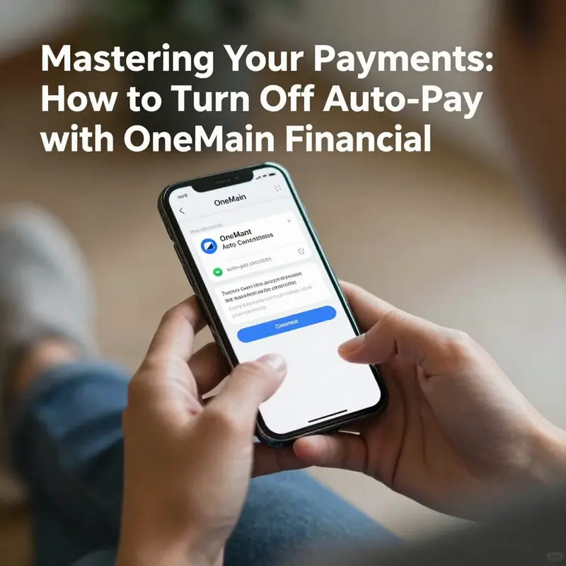 An illustrative guide showing how to navigate the OneMain Financial auto-pay settings.