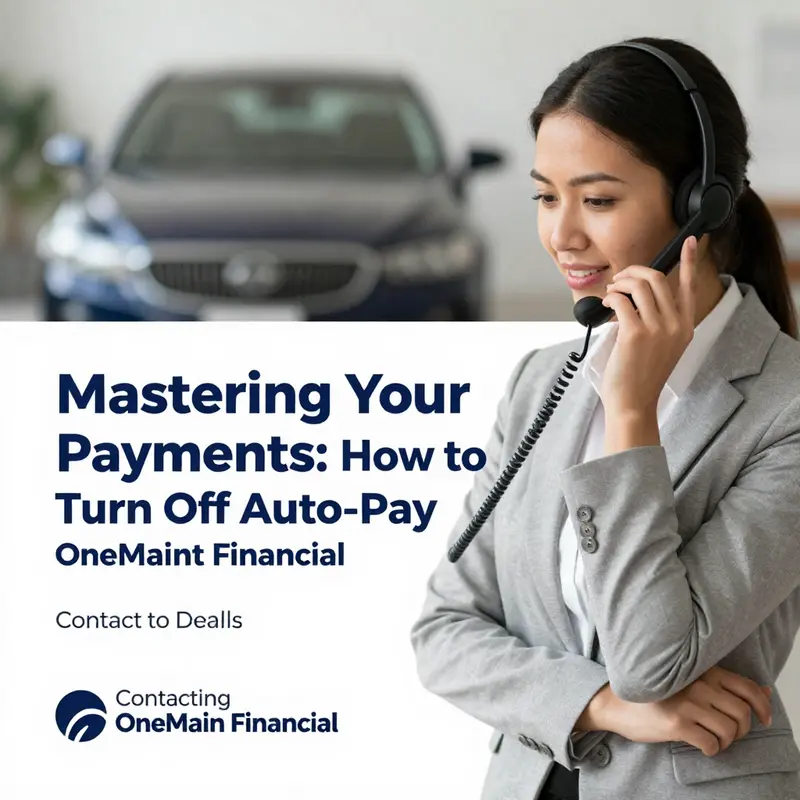 An illustrative guide showing how to navigate the OneMain Financial auto-pay settings.