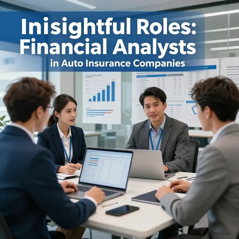 A busy insurance office environment with financial analysts collaborating over pricing models and data analysis.