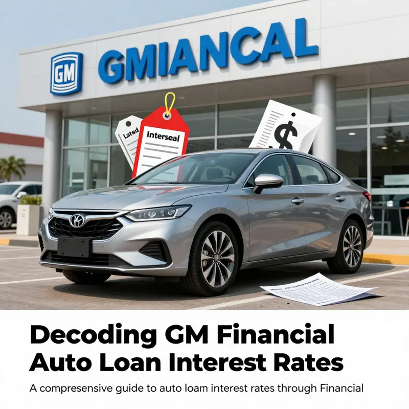 Cover image showing a sleek vehicle and financial symbols representing GM Financial auto loan interest rates.