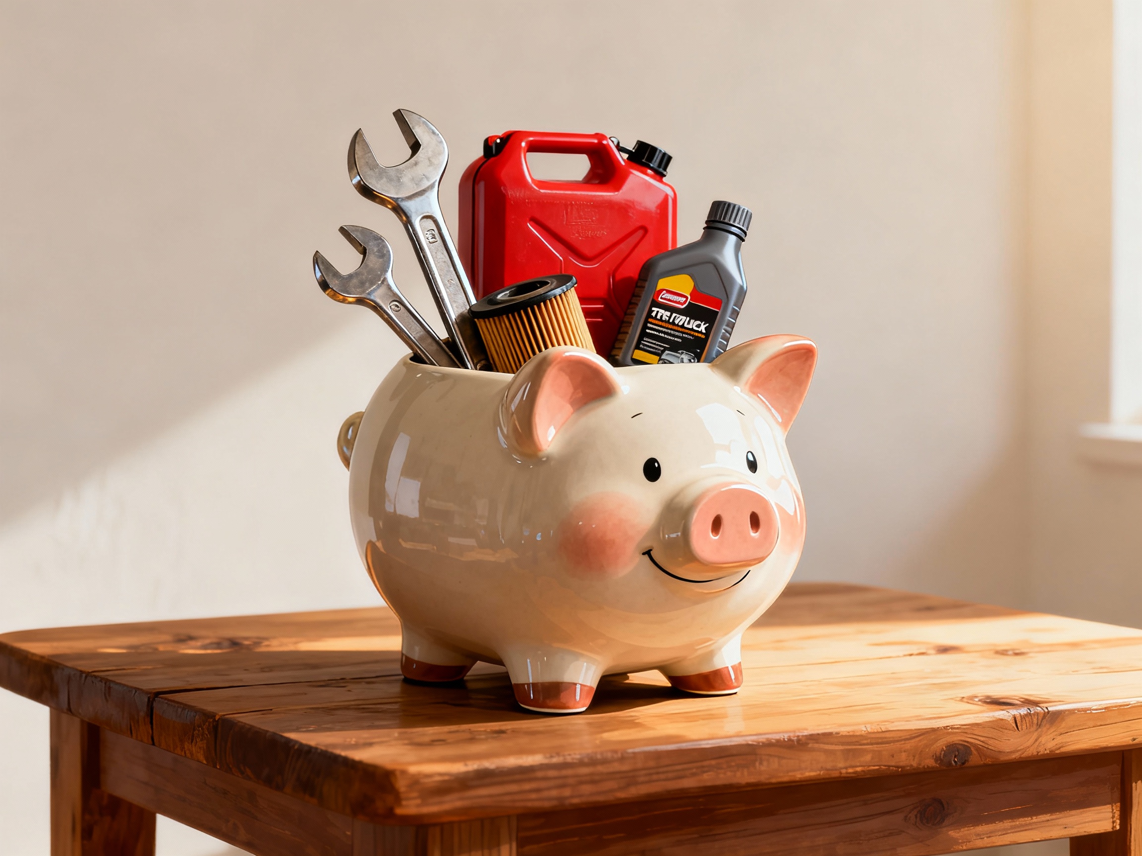 Piggy Bank Filled with Truck-Related Expenses