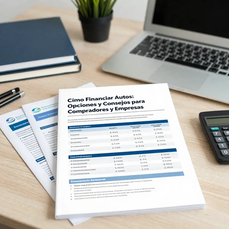 Diferentes opciones de préstamos automotrices listadas sobre una mesa de trabajo, representando la variedad de opciones de financiamiento.