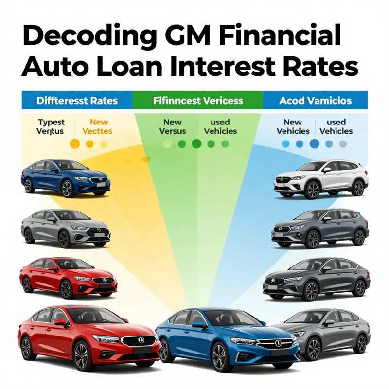 Infographic illustrating various factors influencing GM Financial auto loan interest rates.