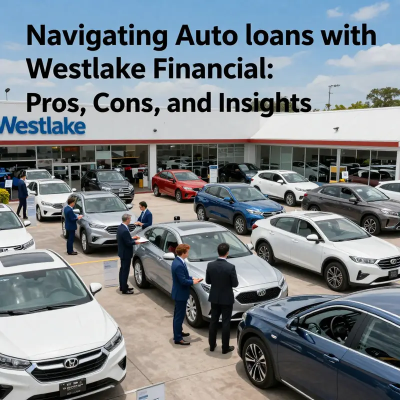 Busy car dealership with various cars and customers engaging with loan professionals.