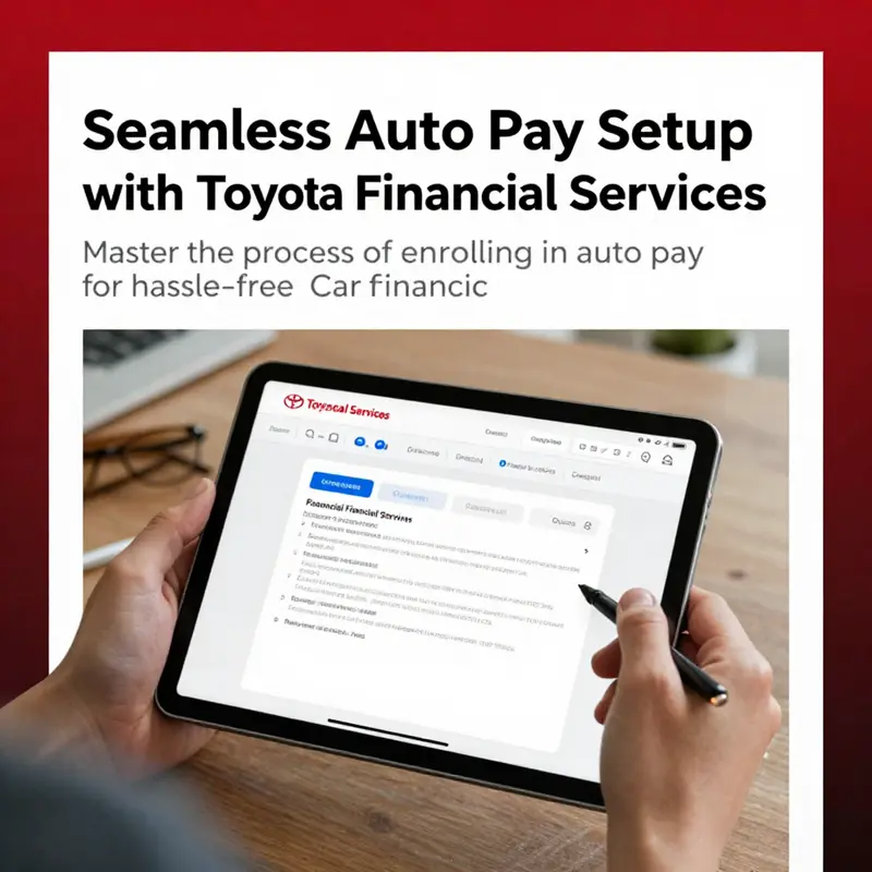 Image displaying a person using a tablet to set up auto pay for Toyota Financial Services.