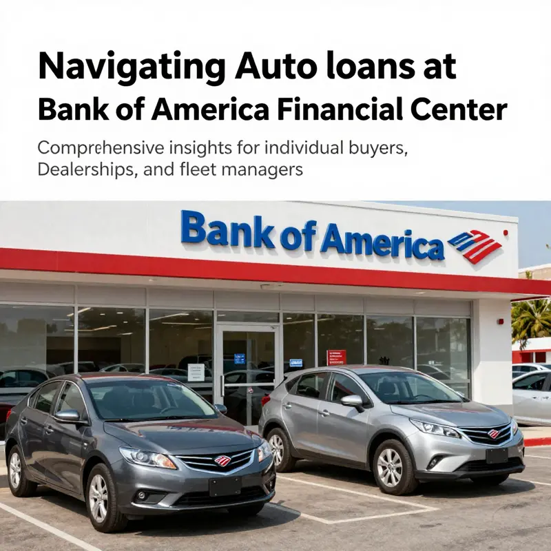 A Bank of America Financial Center featuring a lineup of vehicles representing auto loans.