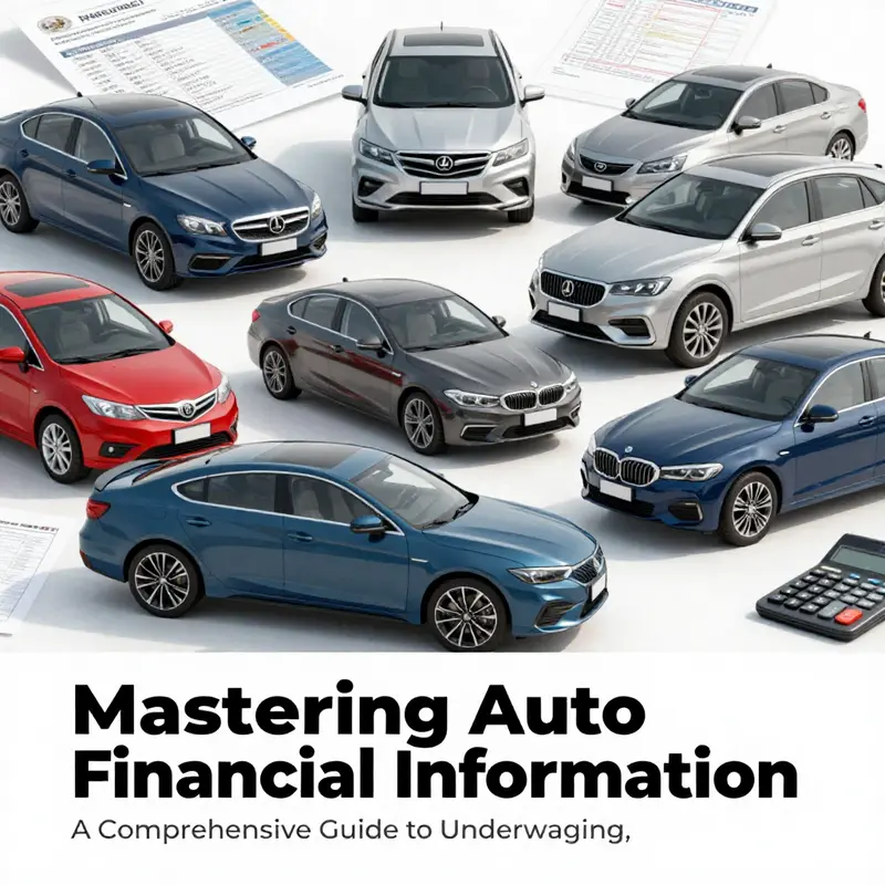 Various vehicles surrounded by financial documents and calculators, illustrating the theme of auto financing and underwriting.