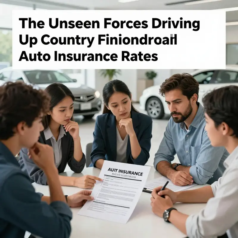 Diverse individuals discussing car insurance policies, highlighting the concern around the increasing costs of premiums.