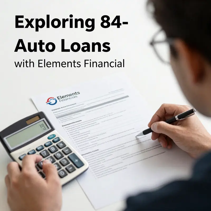 An overview of the auto loan offerings from Elements Financial highlighting the 84-month option.
