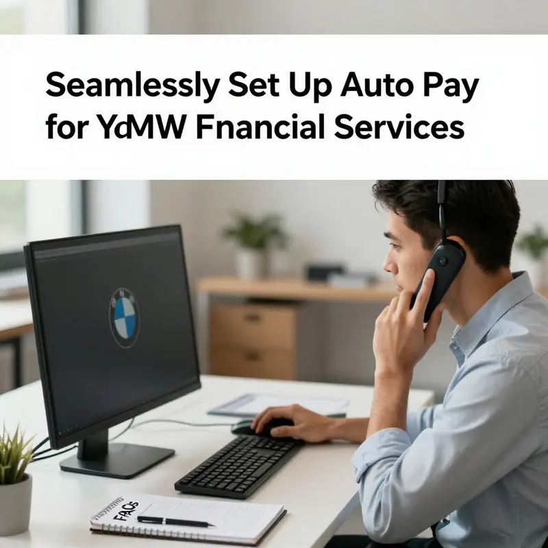 A visual representation of the BMW Financial Services app showing the auto pay setup process.