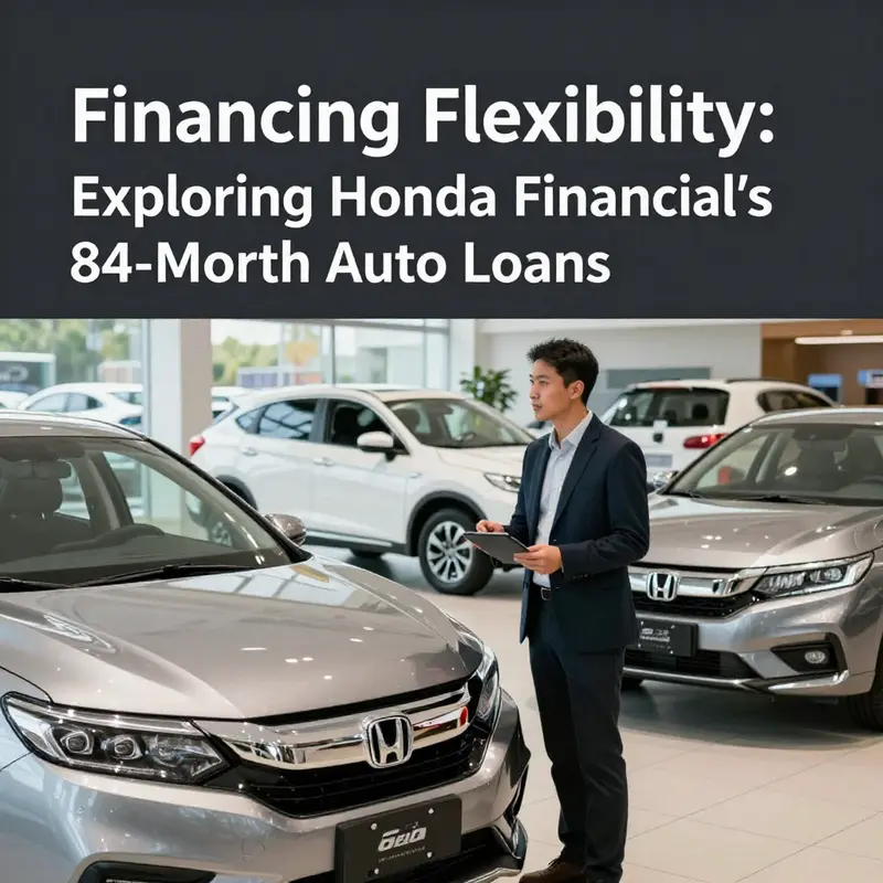 A scene demonstrating Honda Financial Services in action, helping customers navigate their 84-month auto loan options.