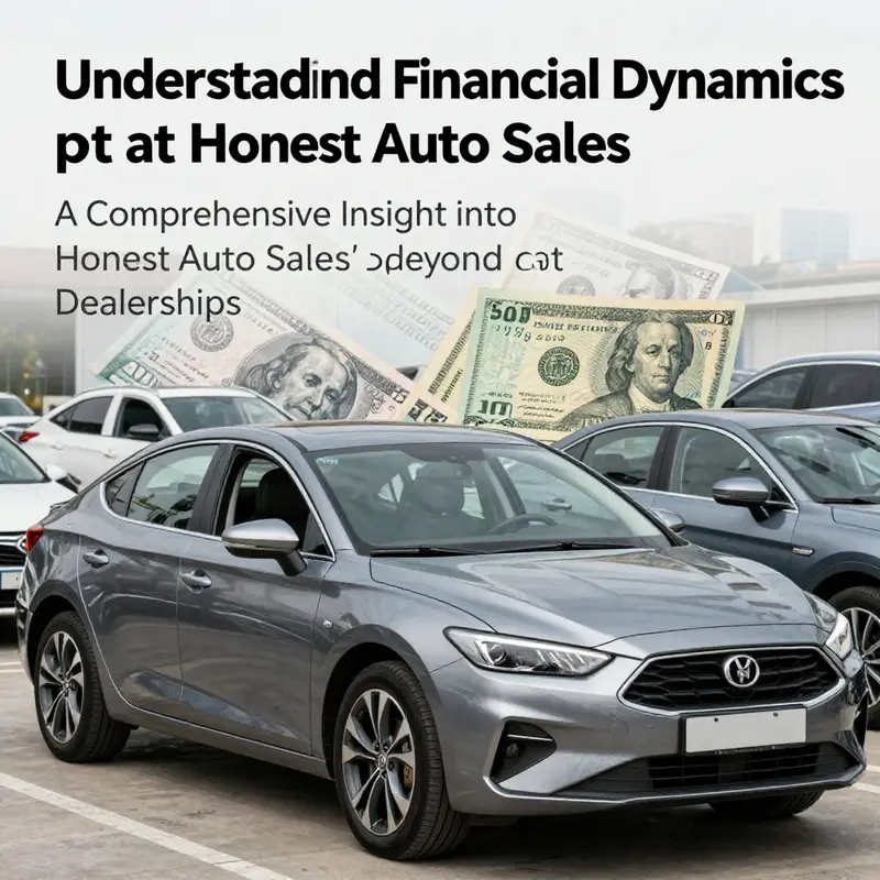 An artistic depiction of an auto dealership intertwined with elements representing financial services.