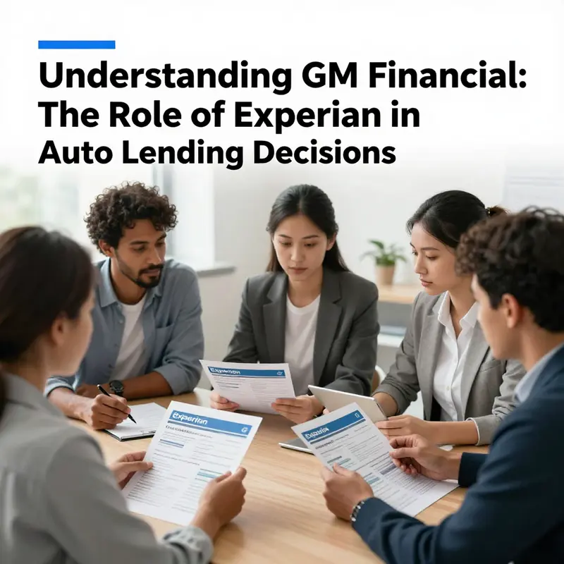 Infographic on GM Financial’s use of Experian for auto loan credit evaluations.
