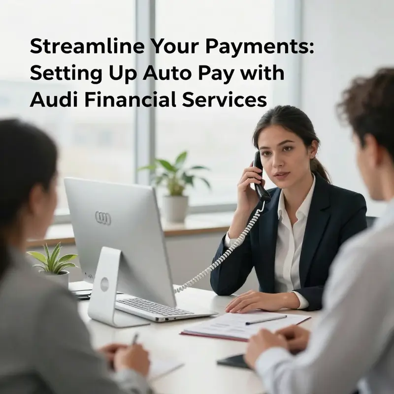 A representative guiding a client through the initial steps of setting up auto pay with Audi Financial Services.