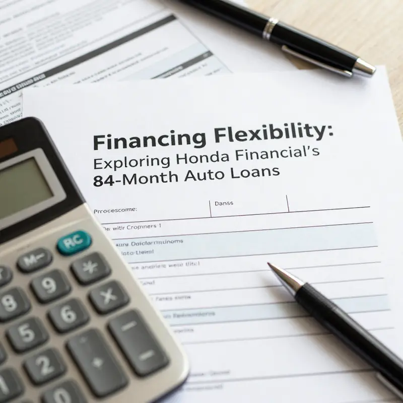 A scene demonstrating Honda Financial Services in action, helping customers navigate their 84-month auto loan options.