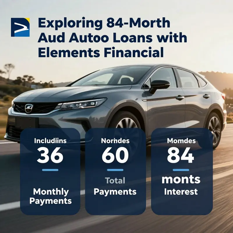 An overview of the auto loan offerings from Elements Financial highlighting the 84-month option.