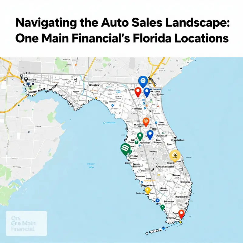 Map showcasing One Main Financial’s auto sales locations across Florida.