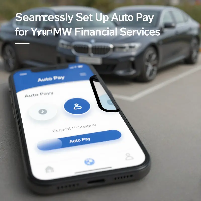 A visual representation of the BMW Financial Services app showing the auto pay setup process.