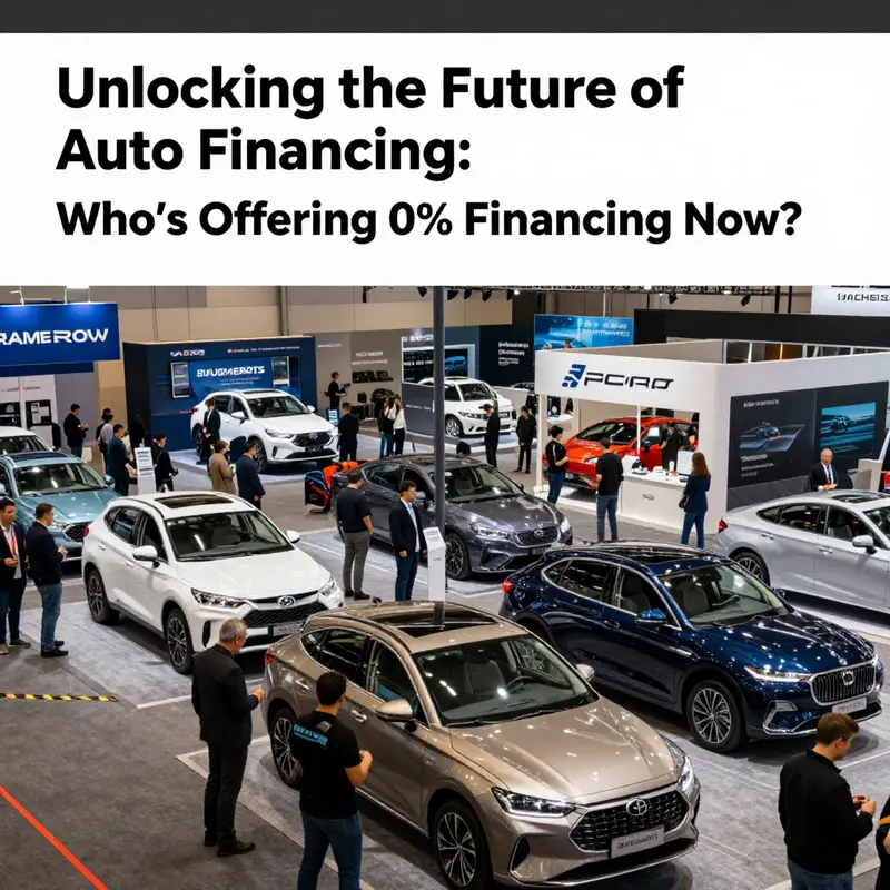 An overview of an automotive trade fair exhibiting numerous brands and their financing options.