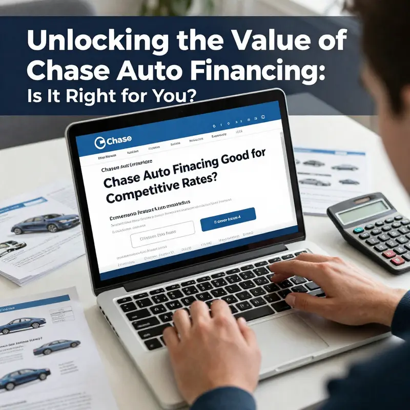 An individual explores competitive auto financing options from Chase, surrounded by resources.