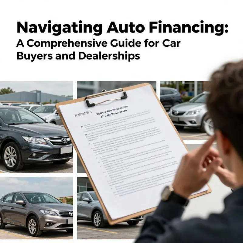 A collage depicting cars and financial documents representing the concept of auto financing.