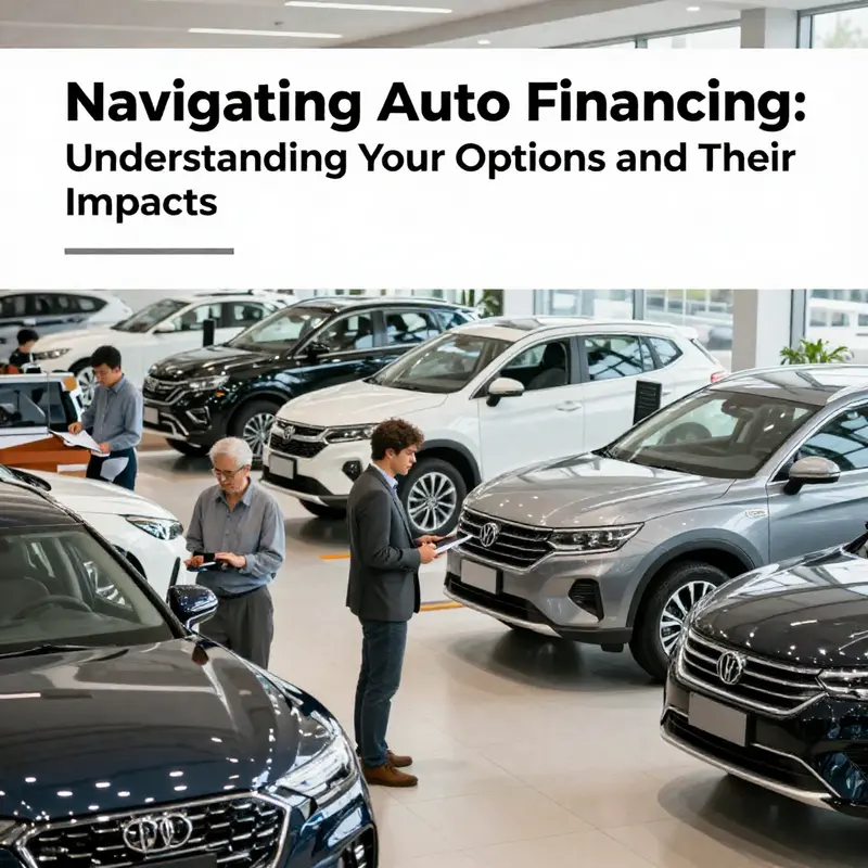 A vibrant car dealership scene showcasing customers exploring financing options.