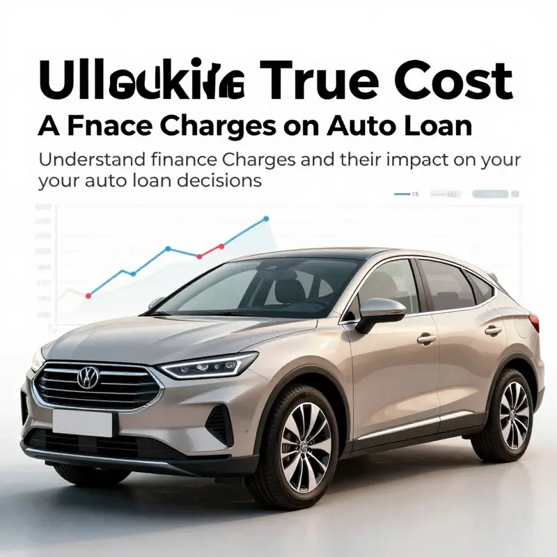 A cover image illustrating the concept of finance charges on auto loans, featuring a car and finance calculation graphics in the background.