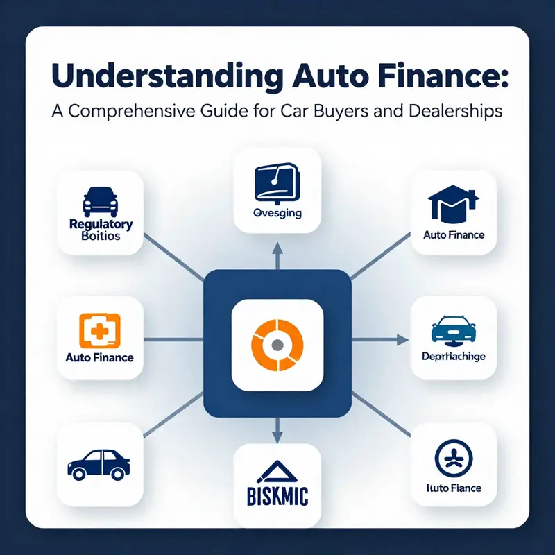 Key concepts in auto finance illustrated visually, representing loans, leasing, and more.