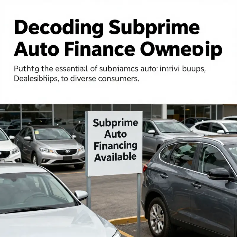 A car dealership showcasing various vehicles with a clear sign indicating availability of subprime auto financing.
