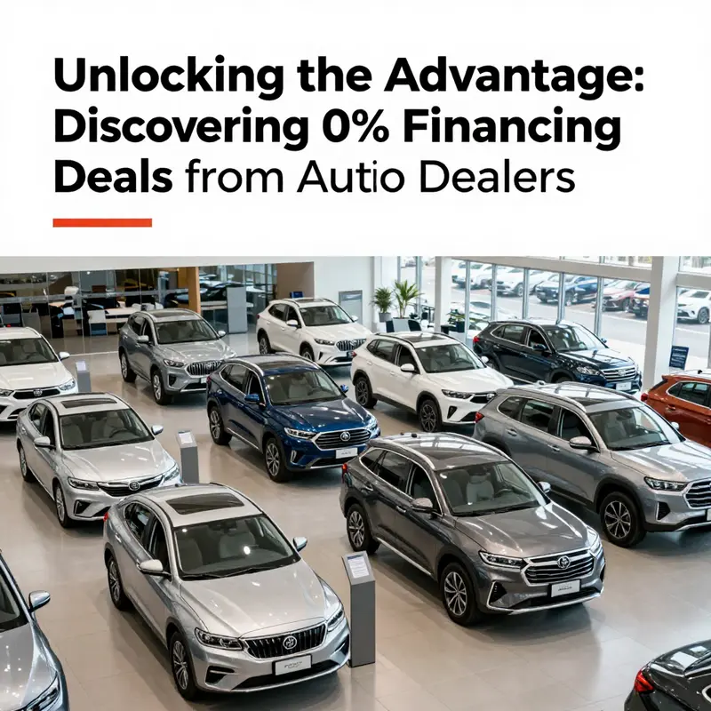 A variety of new vehicles available for 0% financing at a dealership.