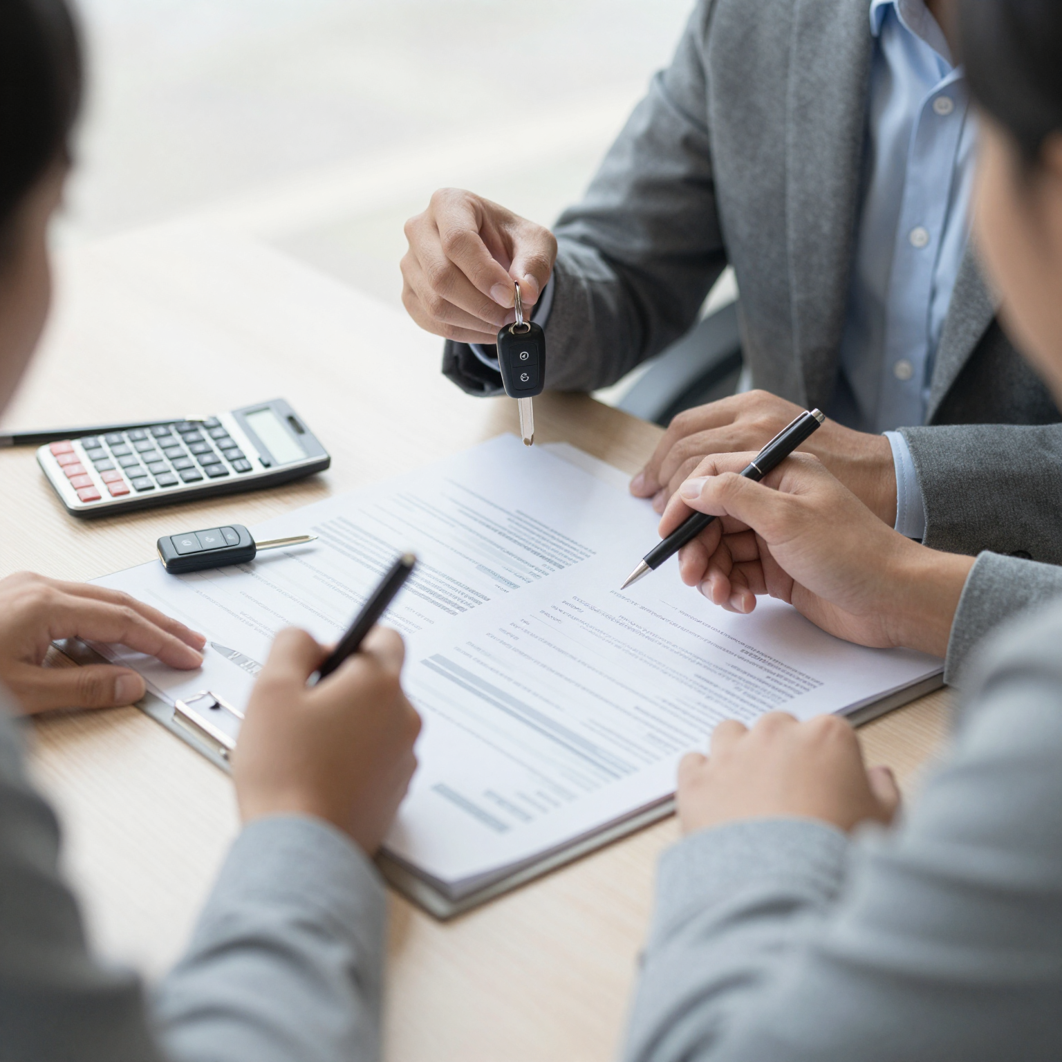 Auto financing concept with a car buyer discussing options with advisor