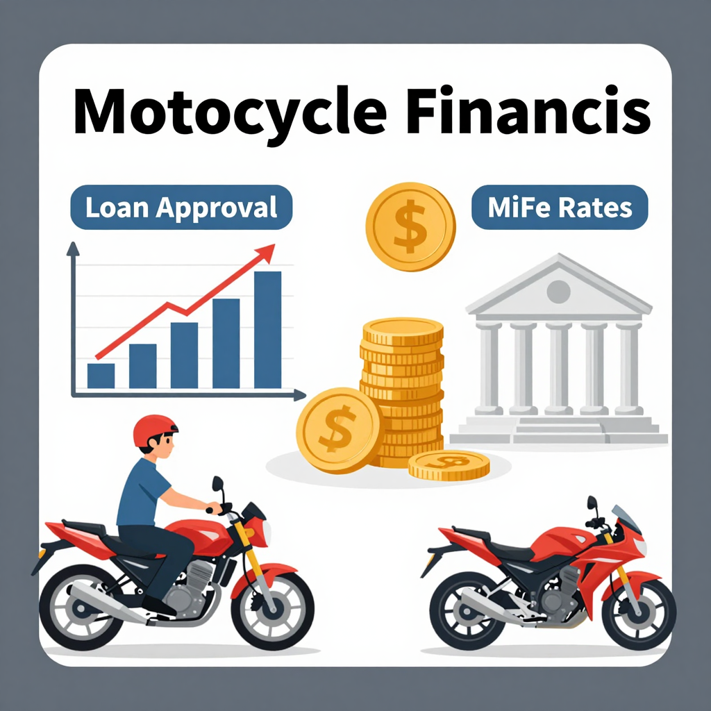 Visual representation of motorcycle financing depicting loan approval, interest rates, and monthly payments.