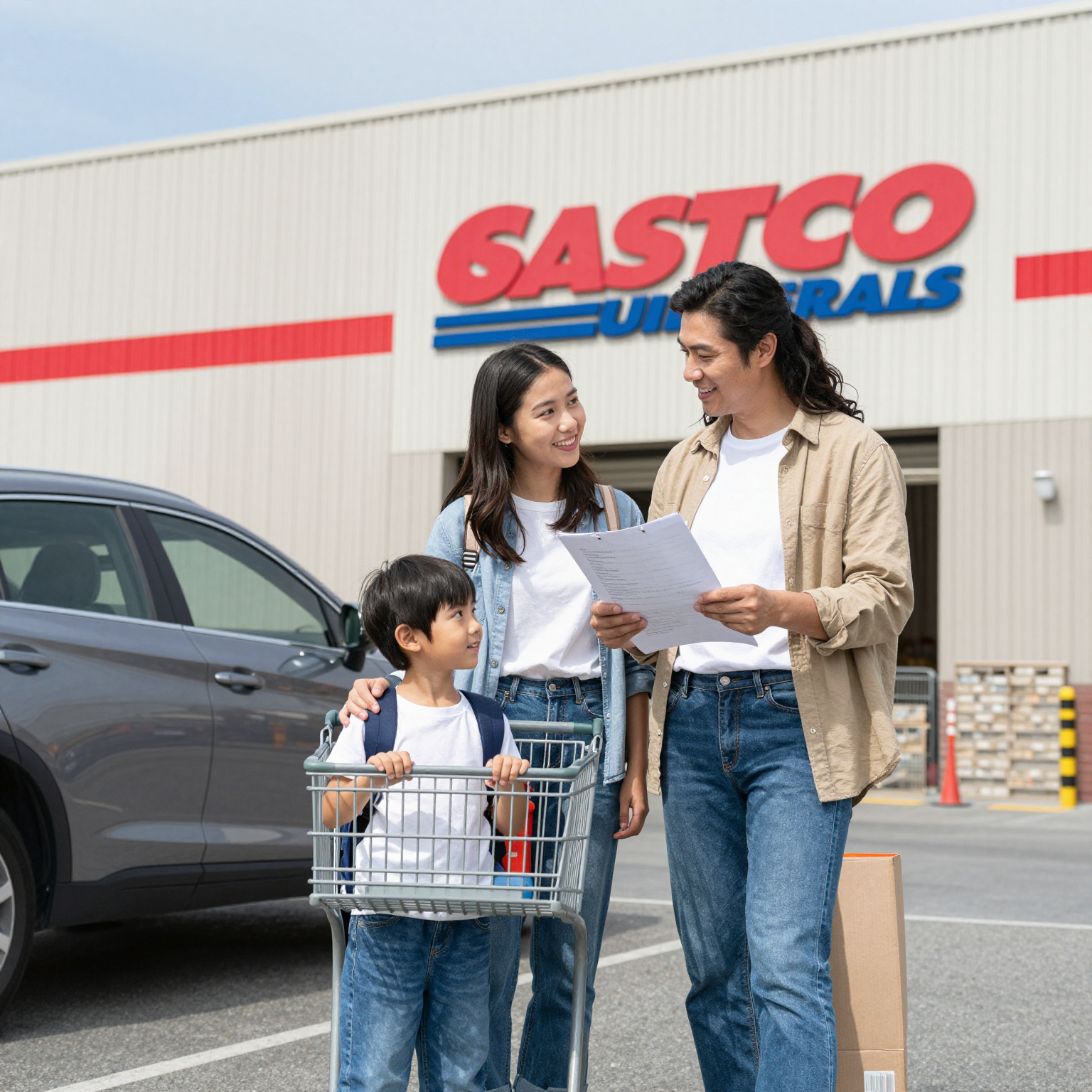 Family outside Costco