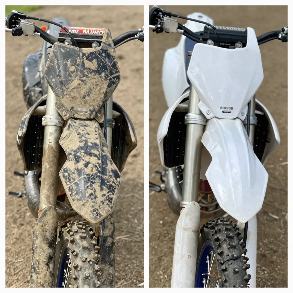 Dirty and Clean Dirt Bike Plastics Comparison